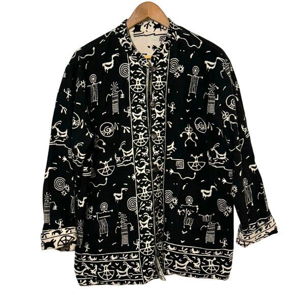 Primitive Arts Black & White Reversible Southwestern Aztec Button Up Jacket - Picture 1 of 12
